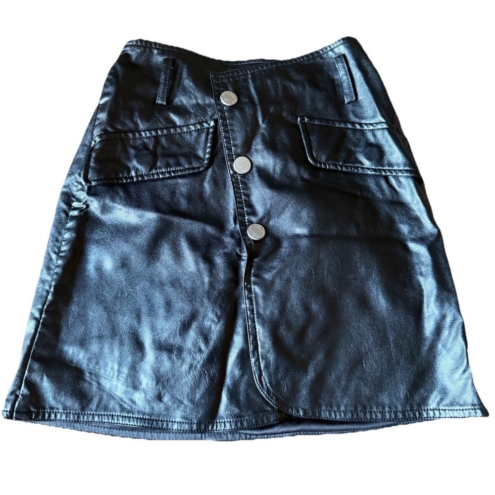 Habitual Skirt Girls Size 10 Faux Leather Mini Youth Punk Buttons Black